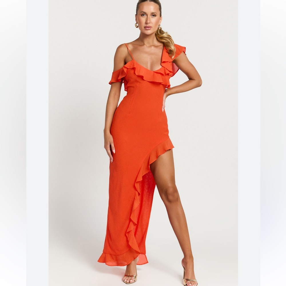 Elegant Orange Ruffle Maxi Dress